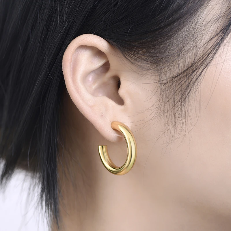 

Classic Fashion Glossy Round C Shape Steel Pin Hoop Earrings For Women Gold Silver Color Stud Jewelry Daily Wear Earrings