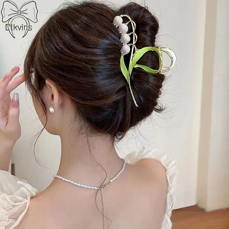 Super Fairy Temperamento Acessórios de Cabelo, Bell Orquídea Flores, Grande Premium Feeling Scratch Clip, Tubarão Clip, Outono, cem, 1pc