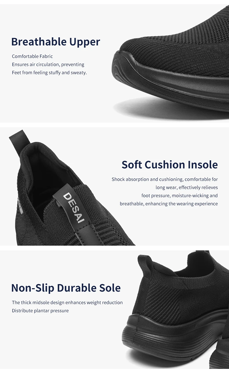 Desai Herren Hands-Free Slip-On Mesh Walkingschuhe, Atmungsaktive Leichte Bequeme Freizeitsneaker, Vielseitige Schuhe für Herbstmode – Detail 2