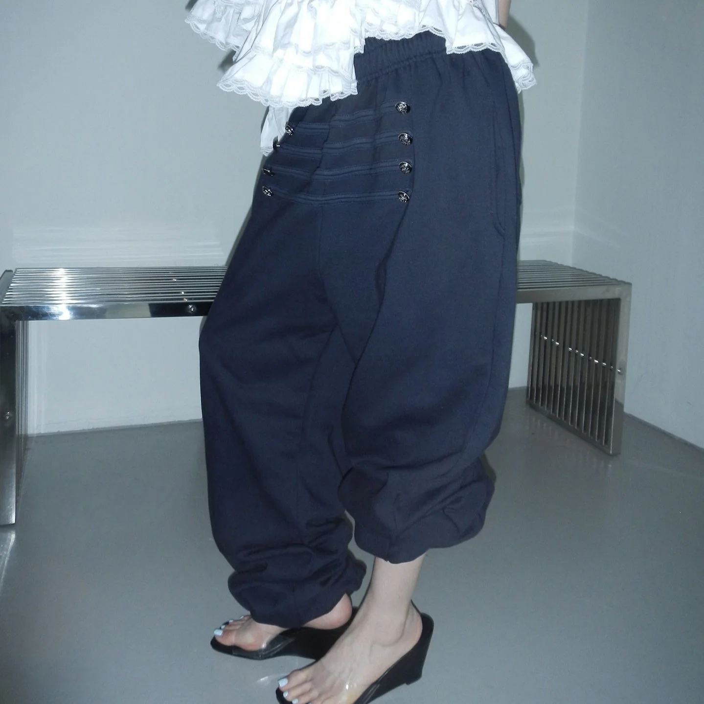 Ancient early pants lace waist rivet wide-leg pants sweatpants drawstring loose drooping Millennium sweatpants women Ins Style