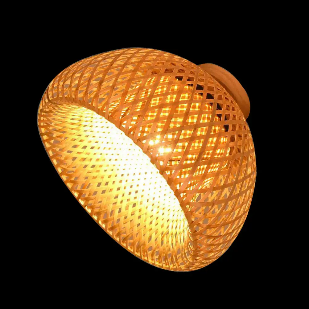 

Woven Bamboo Lampshade Simple Rustic Style Metal Frame Light Cover for Ceiling Wall Lamp Fixture Replacement Decor