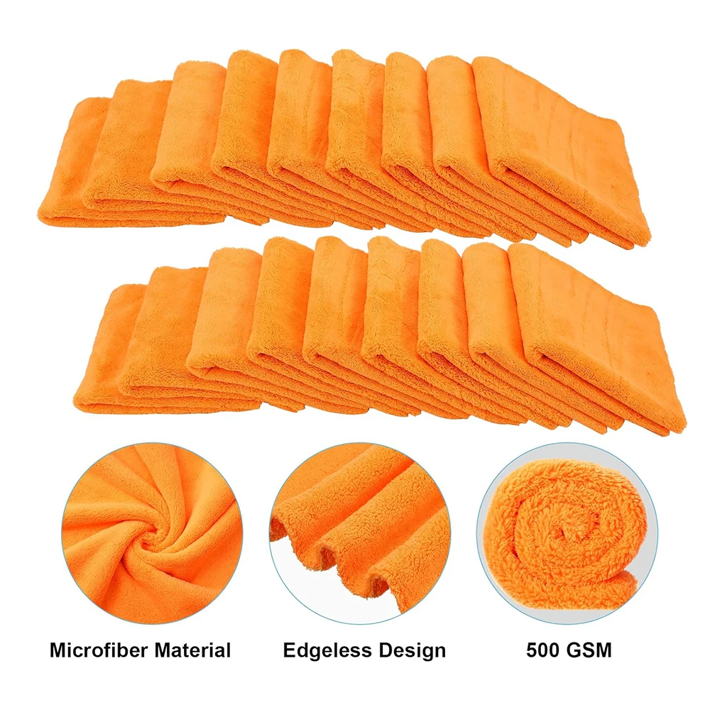 5 Stück randloses Mikrofaser-Automobilhandtuch, Details, chemische Reinigung, Poliertuch, Plüsch, saugfähiges Mikrofasertuch, 500 g/m – Detail 5