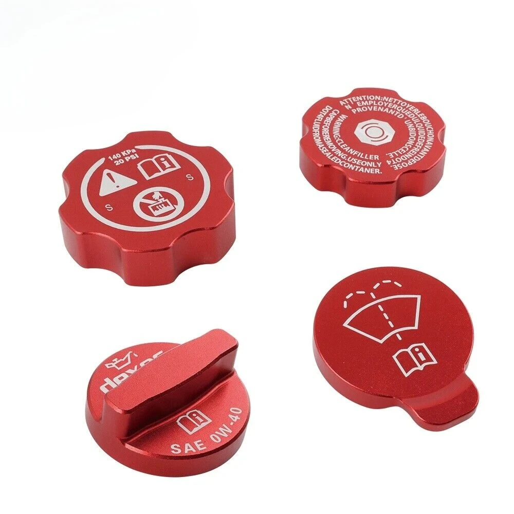 4pcs Aluminium  Engine Oil Cap Radiator Water Tank Cover Trim Red for Corvette C8 2020-2024 New Engine Cap Cover Set Accessories