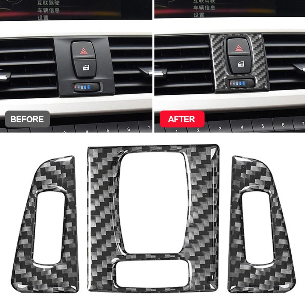 3Pcs Carbon Fiber Auto Central Control Air Conditioning Outlet Decorative Stickers Car Accessories For BMW 3 Series F30 3GT F34