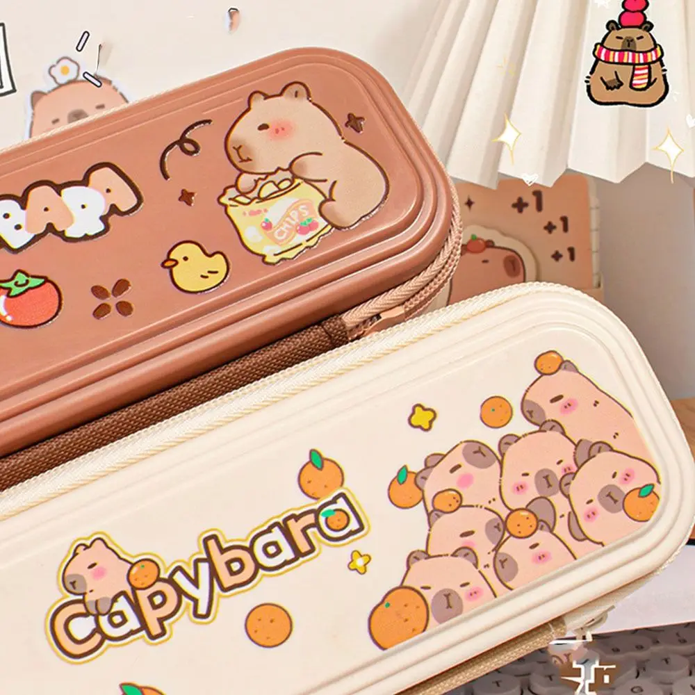 

Cartoon Large Capacity Capybara Pen Bag Waterproof Funny Stationery Storage Bag Zipper Animal Pen Pouch Children