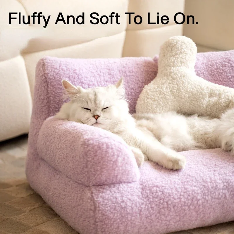 Luxury Fur Winter Pet Cat Nest Sofa Modern Puppy Small Animal Kitten Dog Bed Couch Cushion Bedding Indoor Kennel House Yorkshire