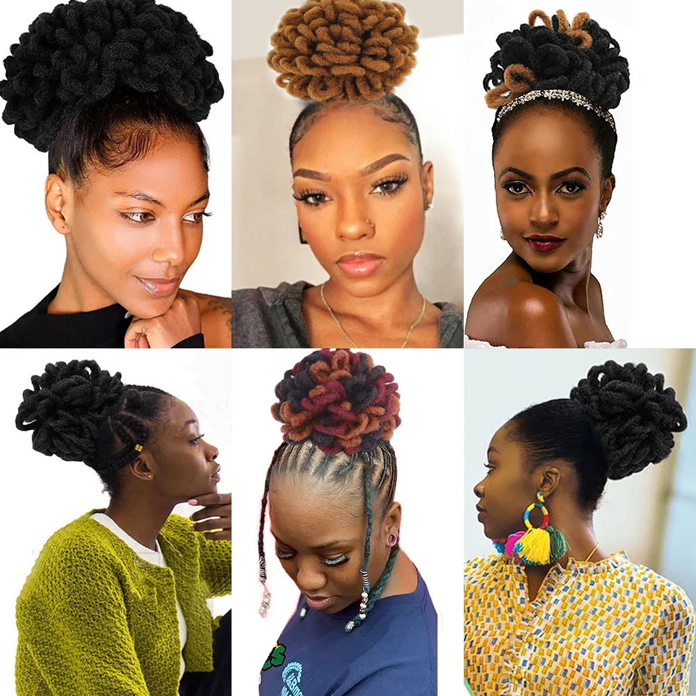 Dreadlock Buns Synthetic Clip in Hair Extensions Afro Puff Drawstring Ponytail Hairpiece 8 Inch High Puffs Bun for Black Women