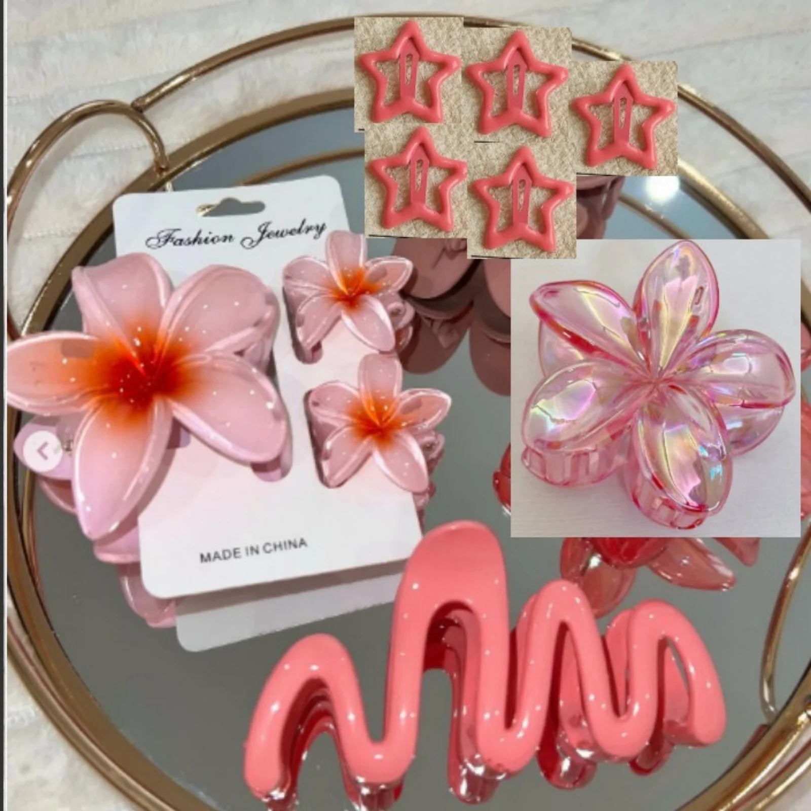 

10pcs/set Sweet Gradient Flower Wave Star Hair Clips Claw Clamp Hairpin Women Beach Barrette Hairpin Summer Hair Accessories