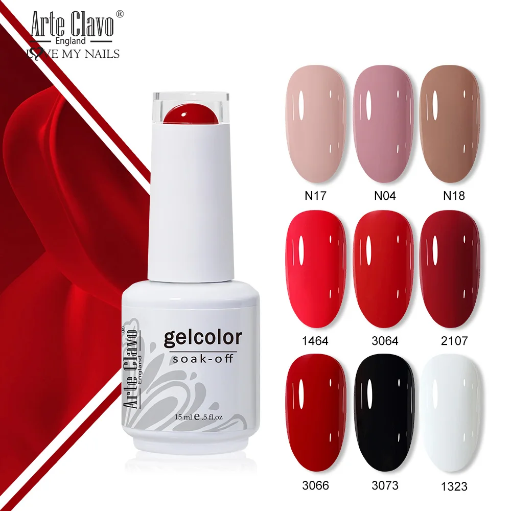 Arte Clavo Gel Nail Polish 15ml Red Colors Semi Permanent Soak off Base Top Coat UV Nail Art Gel Varnish Professional Supplies