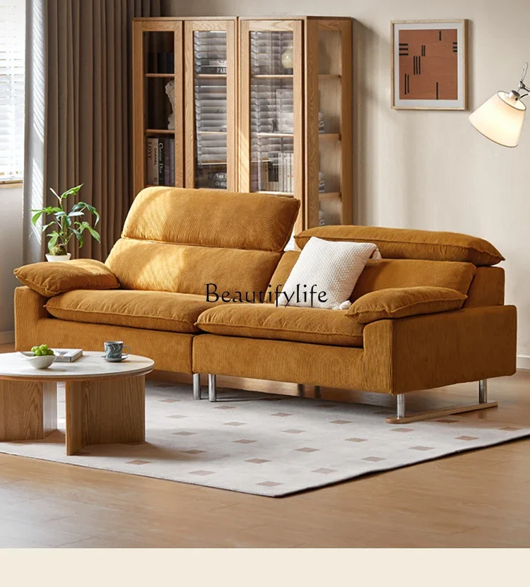 

3Fabric Sofa Living Room High Backrest Straight Three-Seater Simple Corduroy Sofa