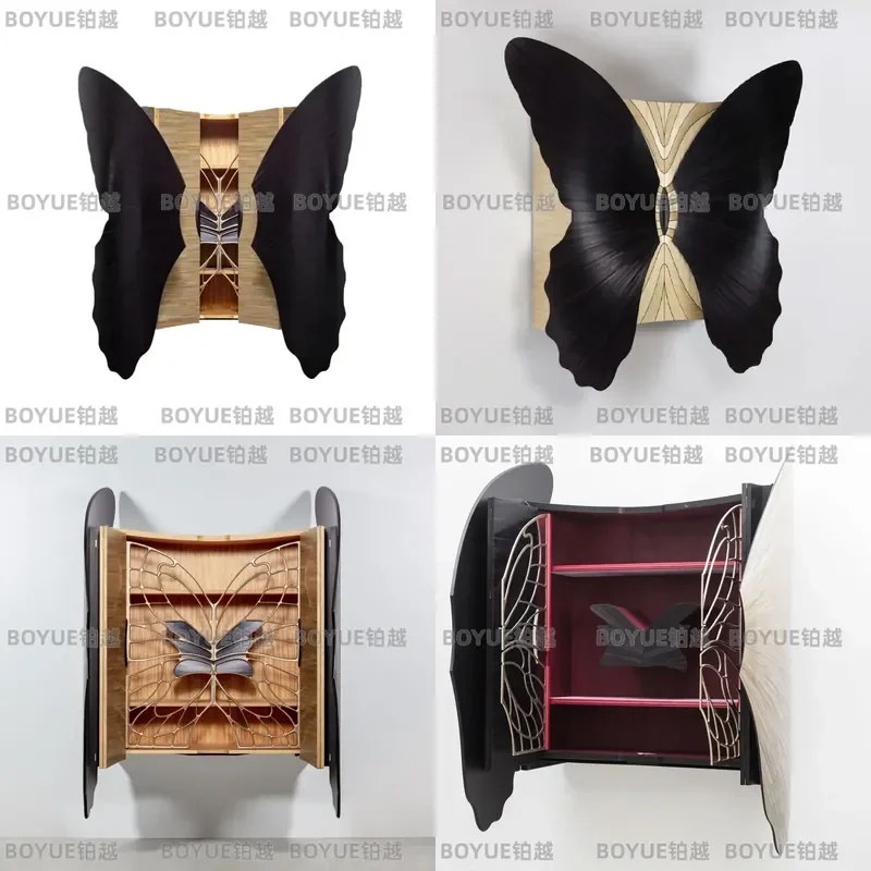 Luxury Butterfly Wall Mounted Wine Cabinet Artistic Decorative Locker for Villa Living Room High End Creative Storage Unit