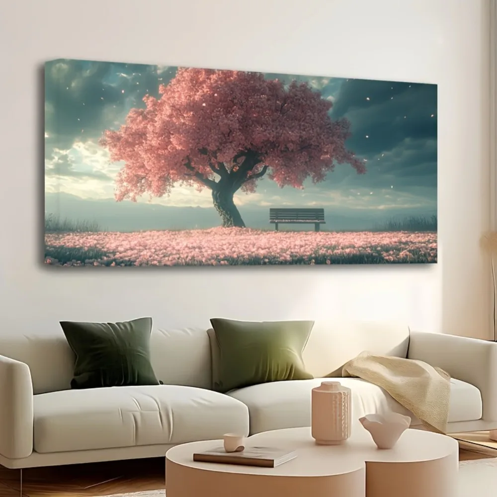 1.5 inch thick pine solid wood frame,wall decorative art,pink tree print canva wall art,bedroom decor,living room frame painting