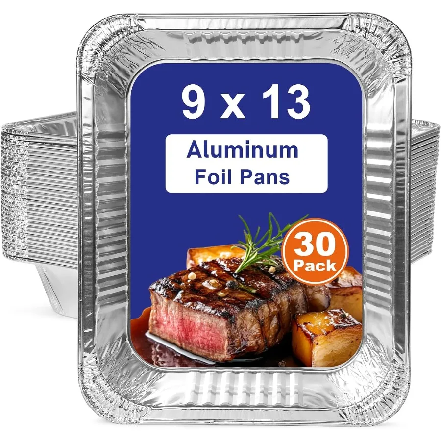 

9x13 Aluminum Pans Disposable 30 Pack Large Tin Foil Pans Heavy Duty Aluminum Trays for Baking Cooking Turkey Ideal for Parties