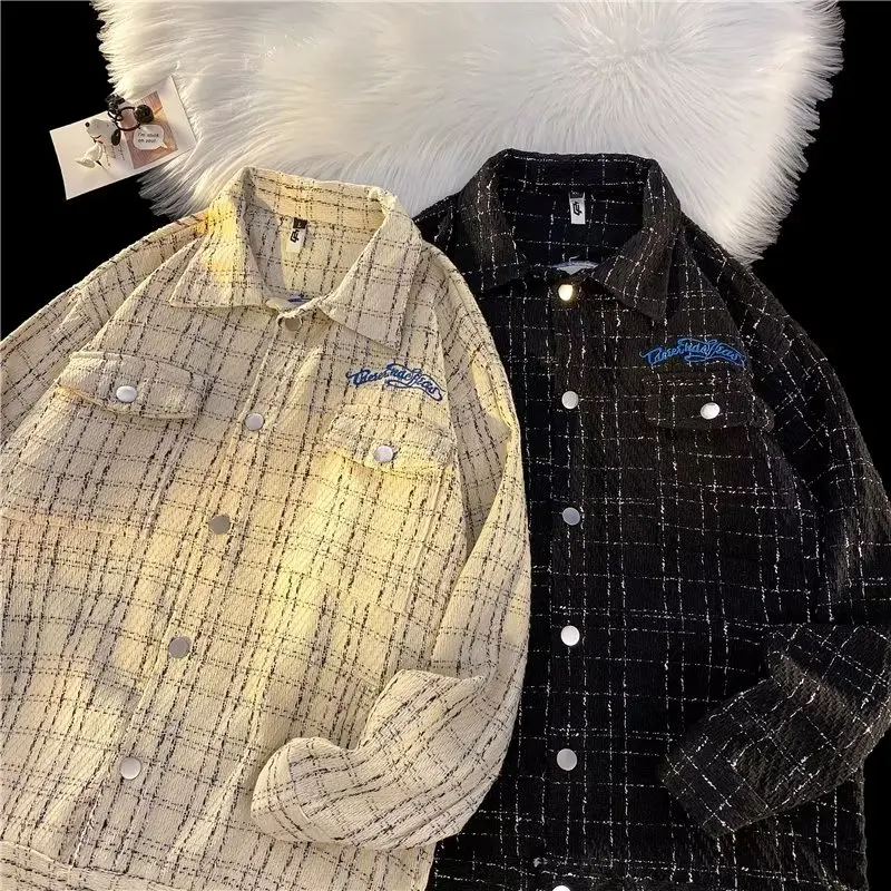 

Autumn Winter Large Size Men's Quilted Jaet Embroidered Plaid Design Sensation Outerwear Sli Trendy Chinese Sle Coat