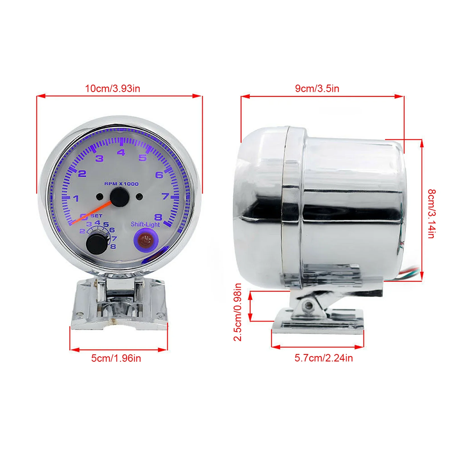 Tachometer 3.75in 0‑8000 RPM 7 Color Background Lights For 4/6/8 Cylinder 12V Gasoline‑Powered Vehicles