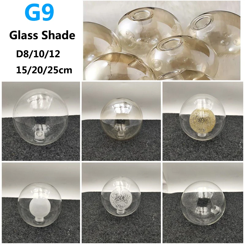 G9 Glass Shade D8/10/12/15/20cm Globe 2cm Fitter Opening Replacement Lampshade for Lusture Pendant Light,Clear White Accessory