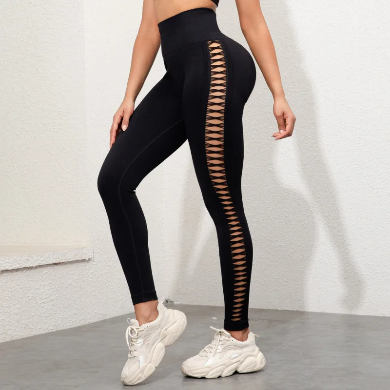 

New Arrival Lightweight Breathable Hollow out Yoga Pants Fitn Sport High Waist Hip Lifting Trousers Women's Bot