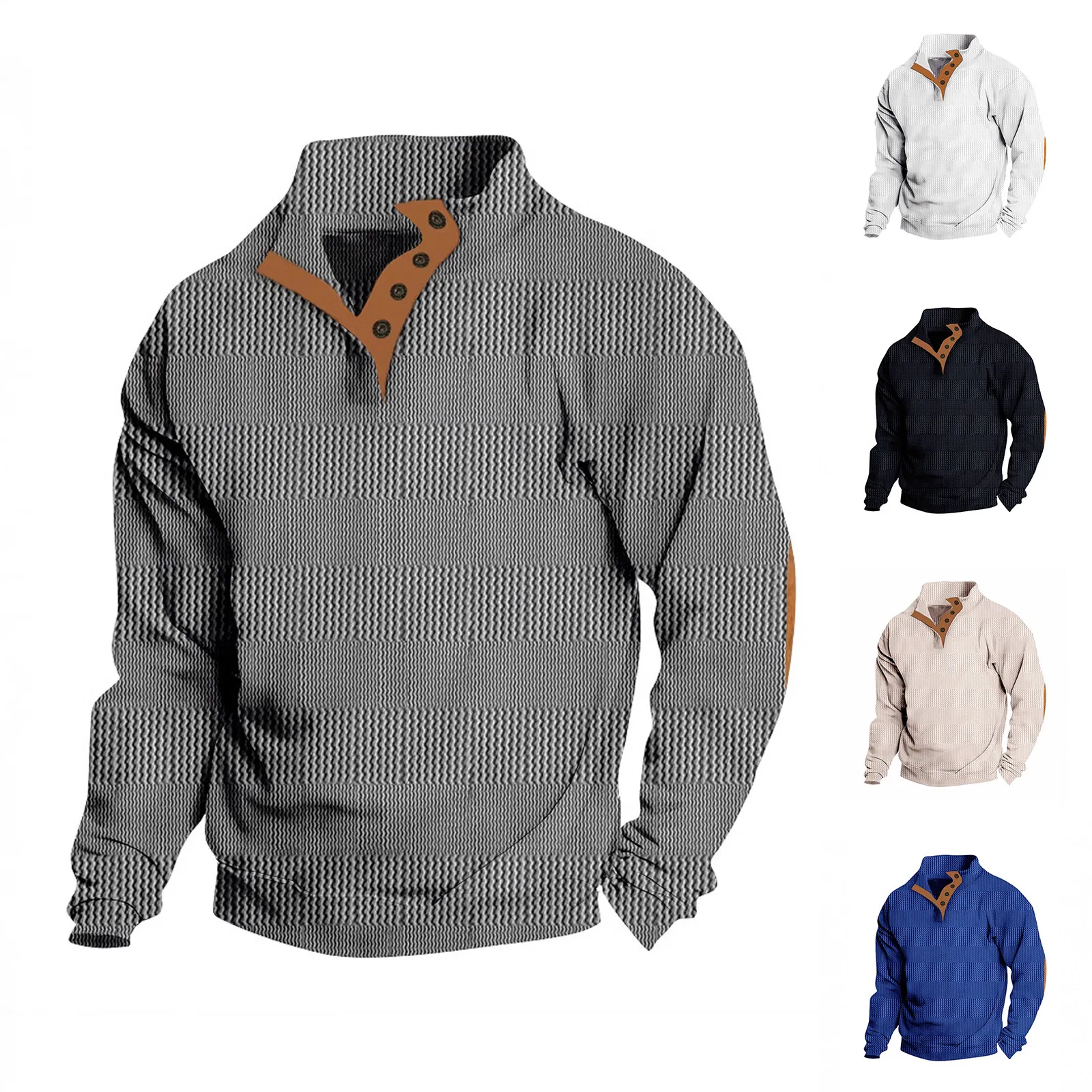 Mens Outdoor Casual Long Sleeved Hoodless With Standing Tops Casual Windproof Sportswear