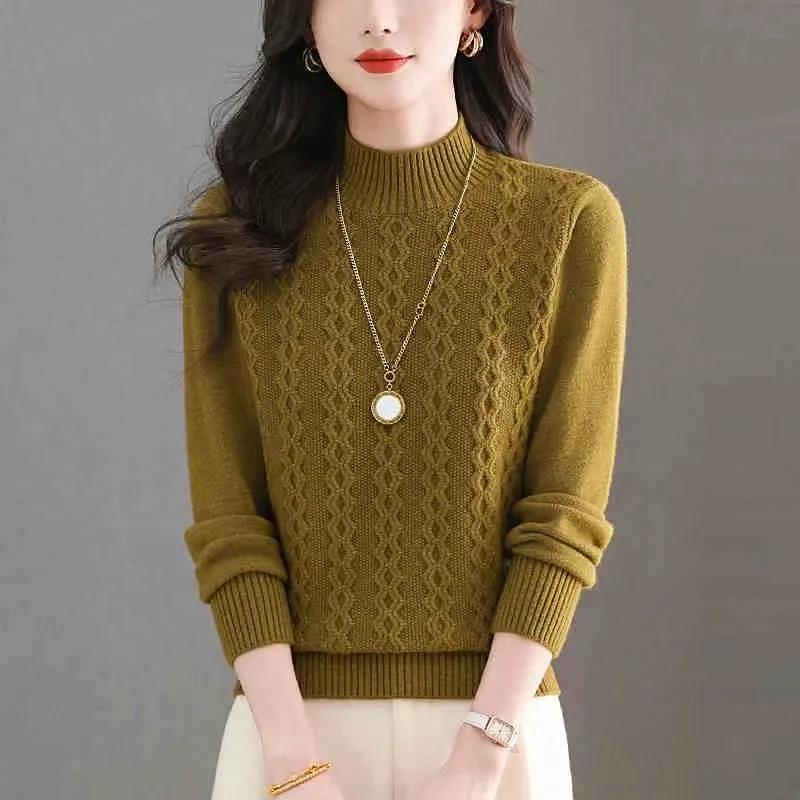 セーター レディース 韓国ファッション ハーフハイネック プルオーバー プル ファム 2025 秋 無地 長袖トップス