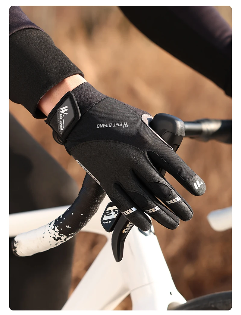 WEST BIKING Stoßfeste Vollfinger-Fahrradhandschuhe für Herren, SBR-Handflächenpolster, rutschfest, atmungsaktiv, Touchscreen-fähig, MTB, Rennrad, Sport-Handschuhe – Detail 15