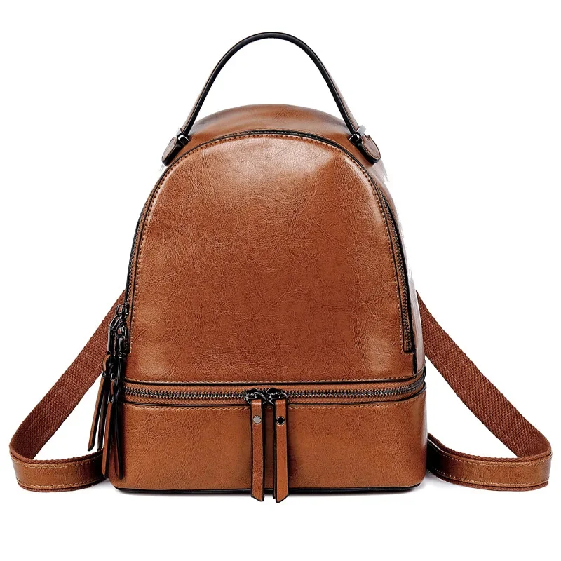 Sac à dos en cuir de vachette pour femme, sac à dos de voyage, sac à dos d'école pour filles, sac à dos en cuir véritable, haute qualité, avertissement à l'huile, design décontracté et à la mode