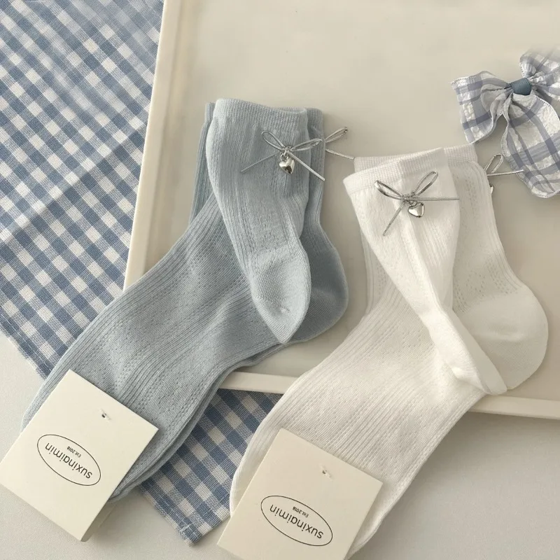 Women Cute Heart Charm Bow Ankle Socks, Summer Breathable Mesh Low Cut Socks Daily Wear,School,Office,Sneakers,Casual Outfits