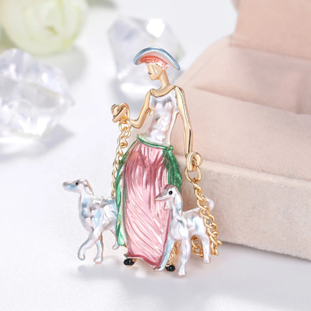 

Men Women Girls Cute Animal Fashion Jewelry Enamel Suit Scarf Clip Bag Lapel Pins Lady Brooch Pins Two Dogs Brooches
