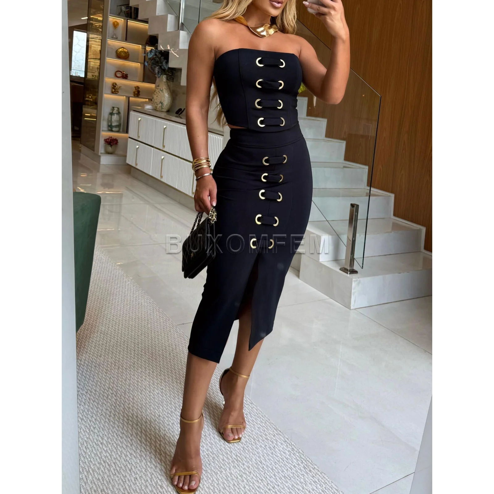 Dames gewikkeld heupsplit lange rokken dames zomer tweedelige outfits effen kleur mouwloze sexy jurk vrouwelijke stijlvolle kleding