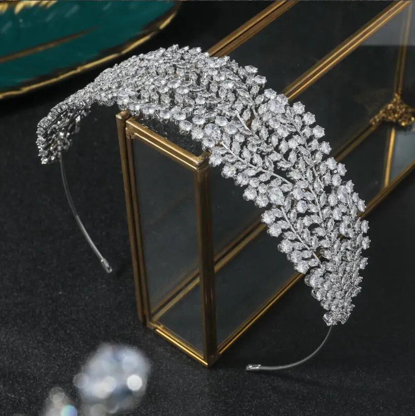 

Luxury Bridal Headband For Wedding Headdress Cubic Zirconia CZ Bride Tiaras Crowns Headpiece Prom Party Hair Jewelry Hairbands