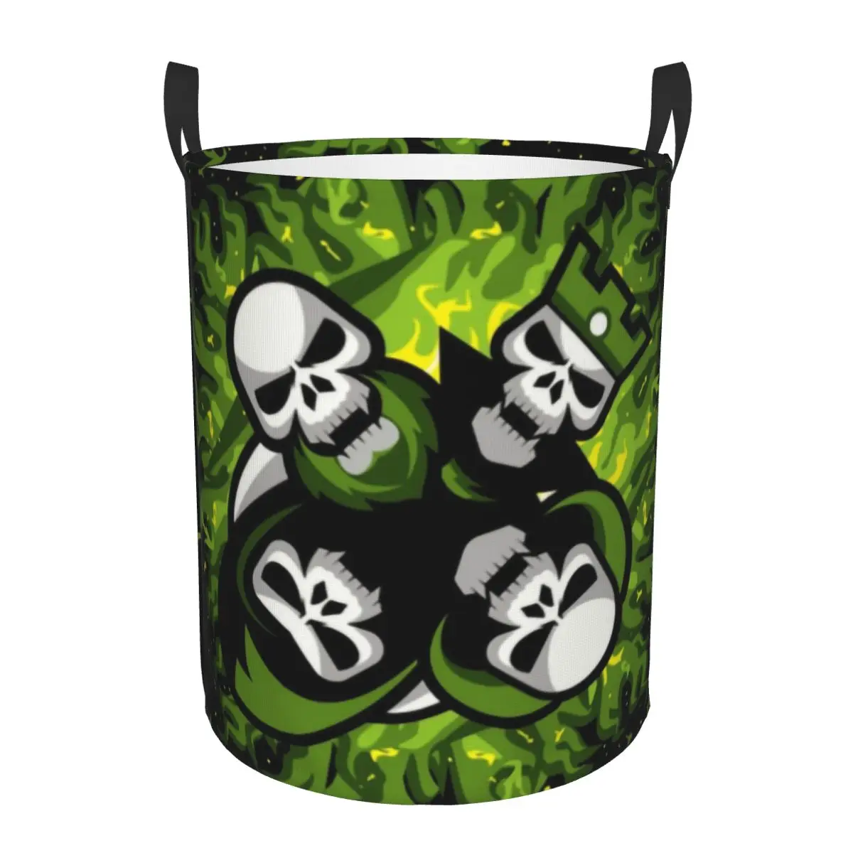 

Flaming Green Kingdom Skulls Laundry Hamper Large Clothes Storage Basket Skeleton Fire Toys Bin Organizer for Boy Girl