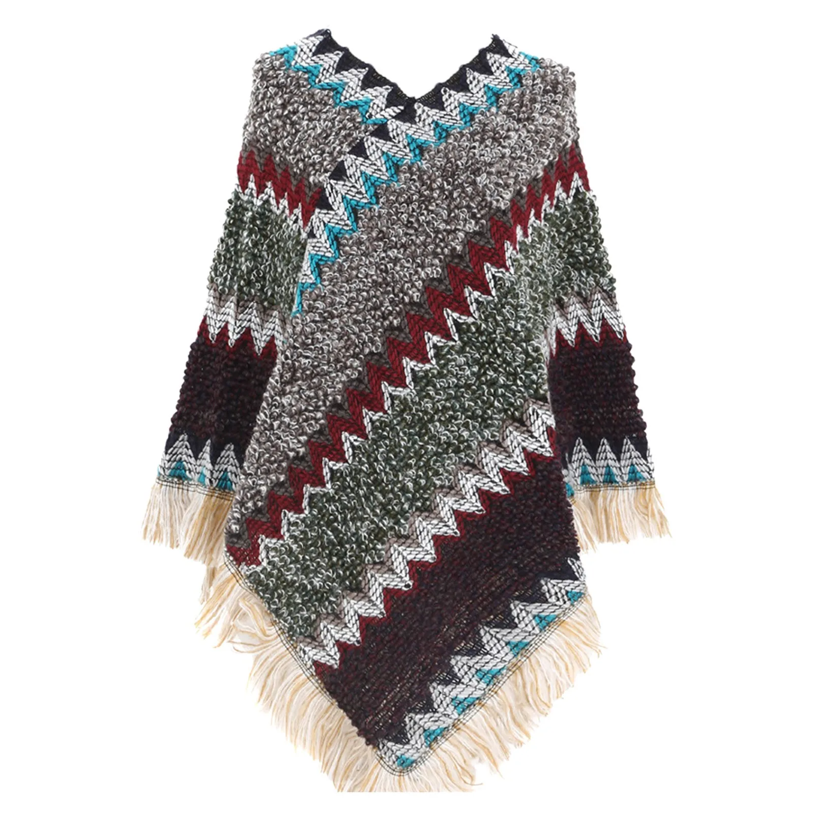 Poncho Mongol de estilo étnico para mujer, capa de punto, Jersey, chal con borlas, abrigo, envolturas de punto, moda