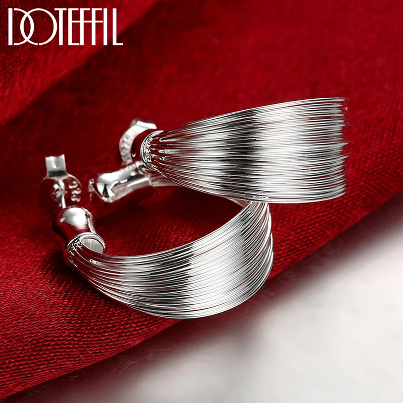 DOTEFFIL 925 Sterling Silver Smooth Multi-line Stud Earrings For Woman Wedding Engagement Fashion Party Charm Jewelry