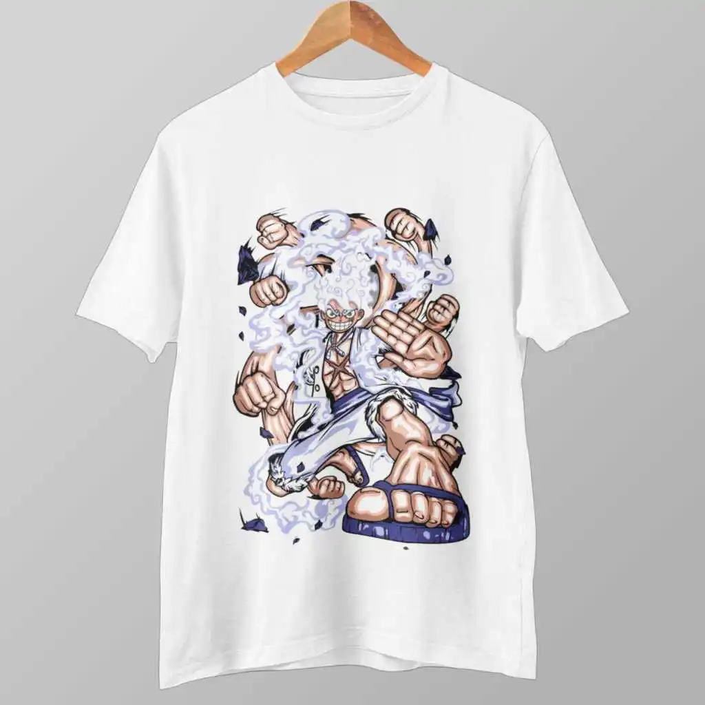 Nika Luffy Gear 5 ONE PIECE Anime Homens Mulheres Verão Camiseta Harajuku Manga Curta Solta Oversized Casual Fitness Conforto Y2k Top
