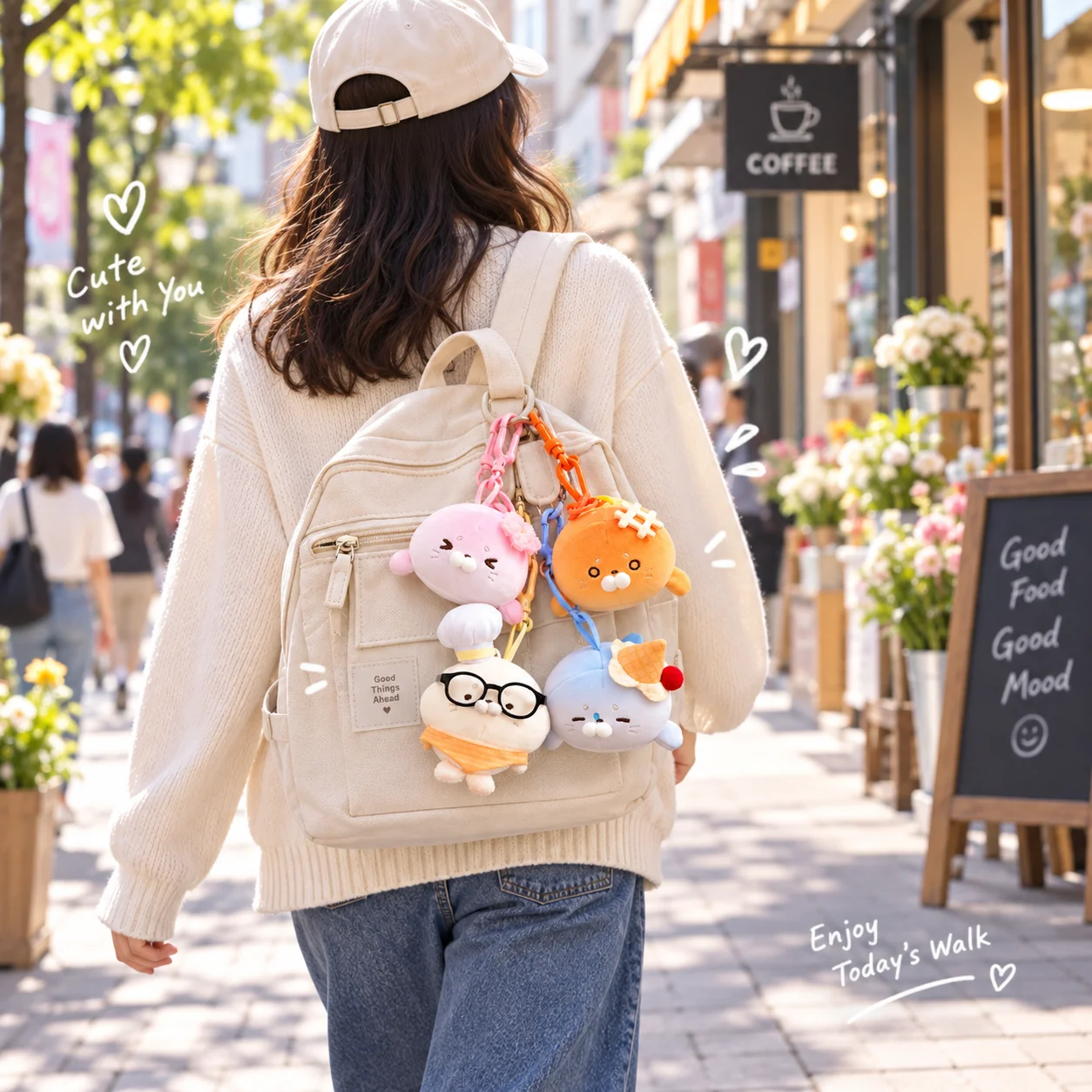 Fluffy Ice Cream Seal Keychain Sakura Cute Sea Dog Pendant Stuffed Toast Seal Keyring Hanging Decoration
