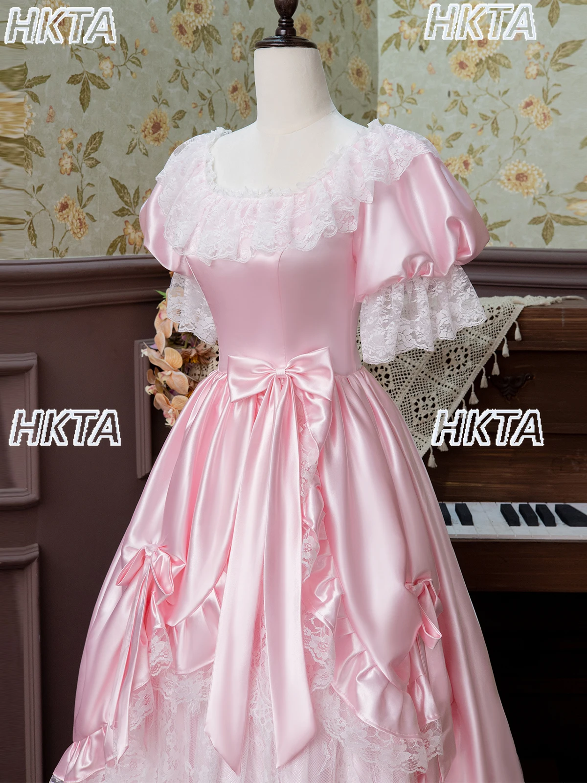 스위트 버블 보우 반팔 하이웨이스트 레이스 보우 웨딩드레스 신부 고급 롱 생일 연회 공주 드레스 여성용