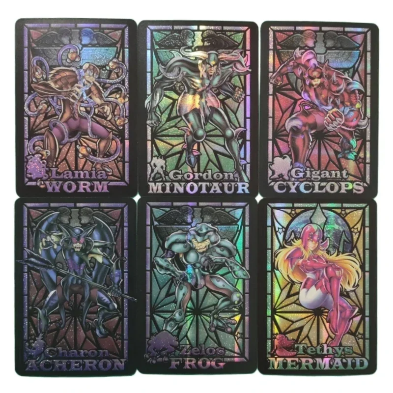 15pcs/set Saint Seiya Underworld Fighter Chapter Animation Characters Stained Glass Card Classics Anime Collection Flash Cards