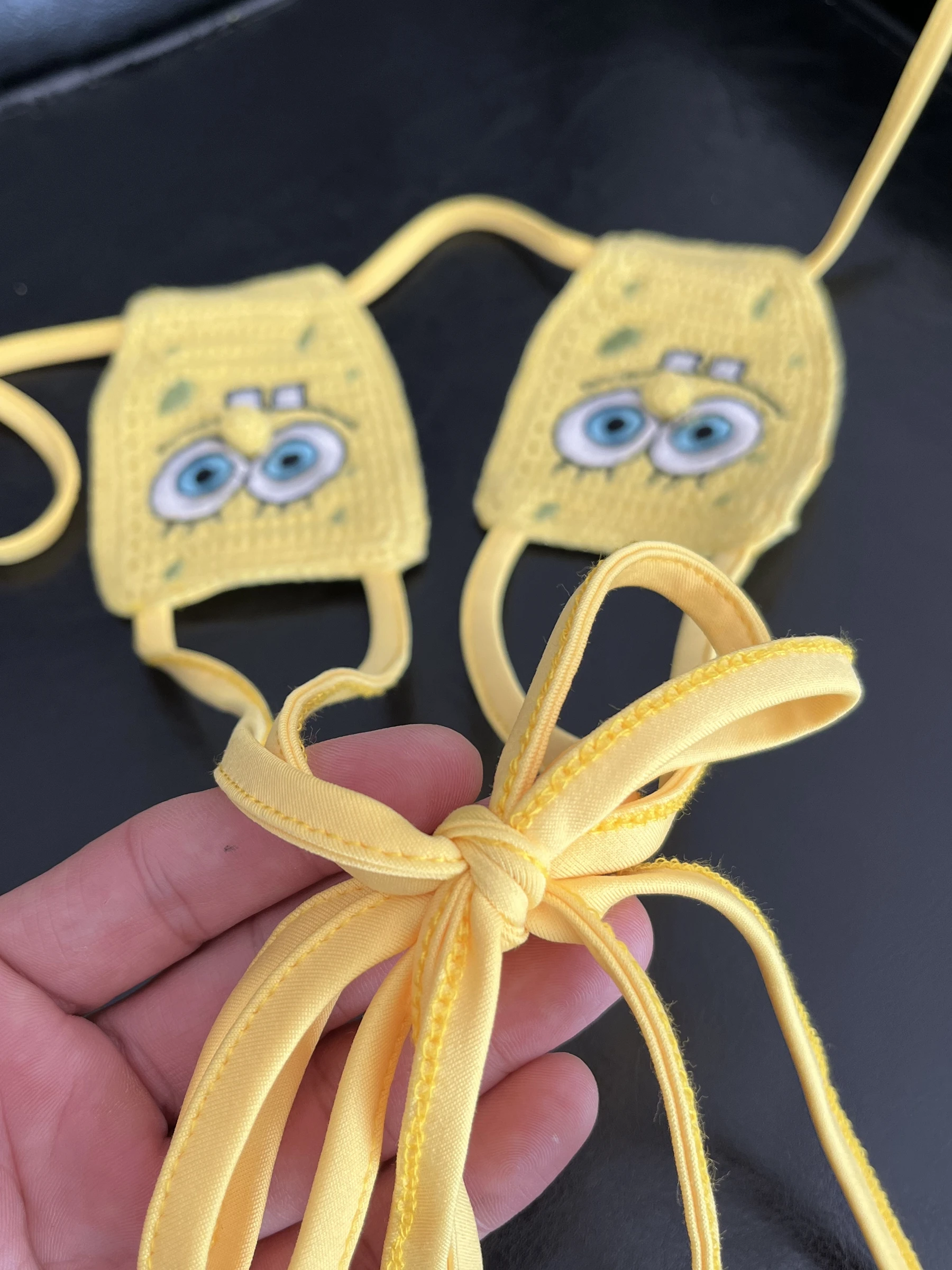 2024 Crochet Cartoon Bikini Swimwear Bathins Suit For Women Gifts Yellow Fashion String Swimsuit Sexy Brazil Cute Beachwear