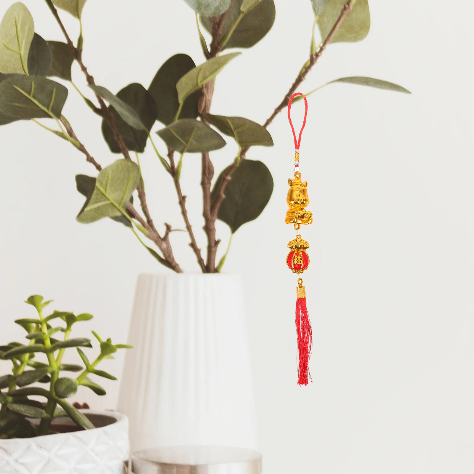 10 Uds. Colgante del zodiaco del año del caballo: escultura de caballo de Año Nuevo Chino dorado, decoración colgante para maceta de bonsái, puerta, ventana de pared