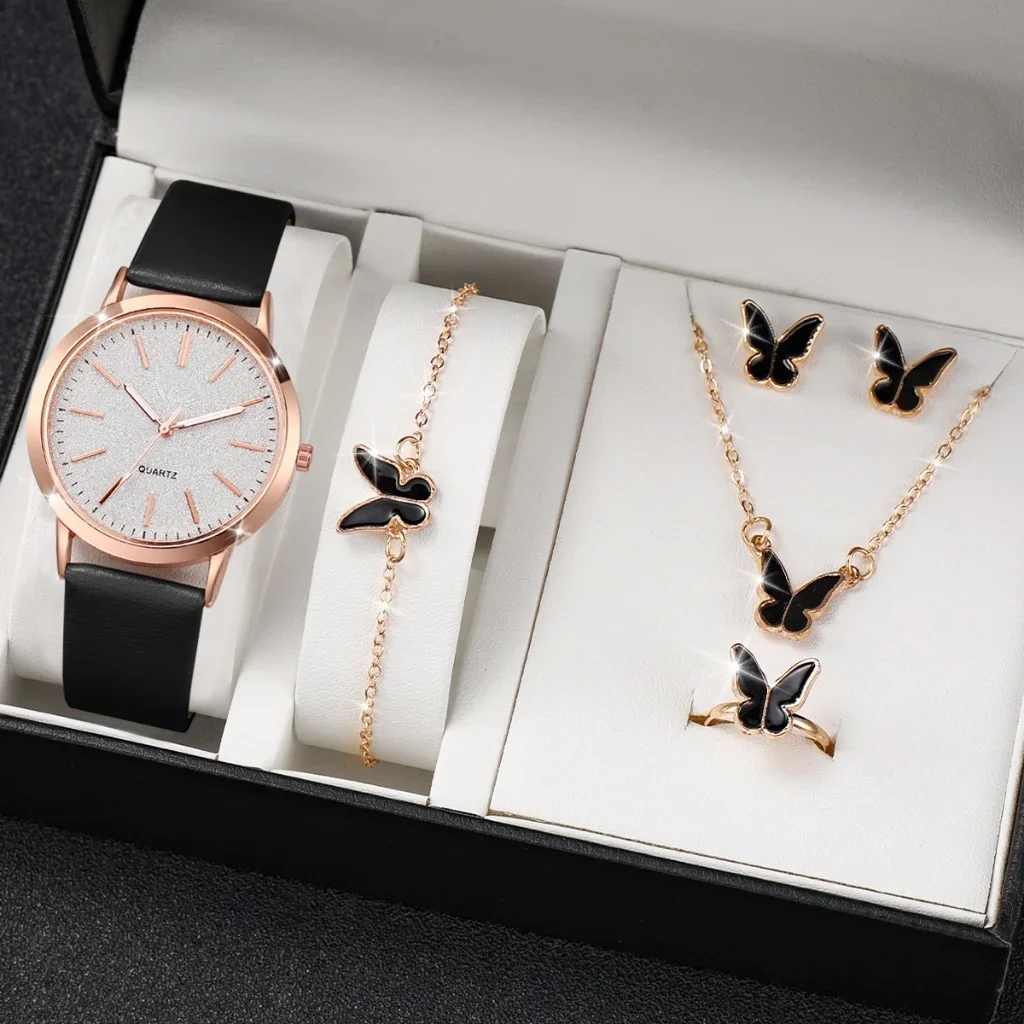 Horloge à quartz multifonctionnelle de luxe pour femme, cadran pailmétrage, montre décontractée, ensemble de bijoux sans boîte