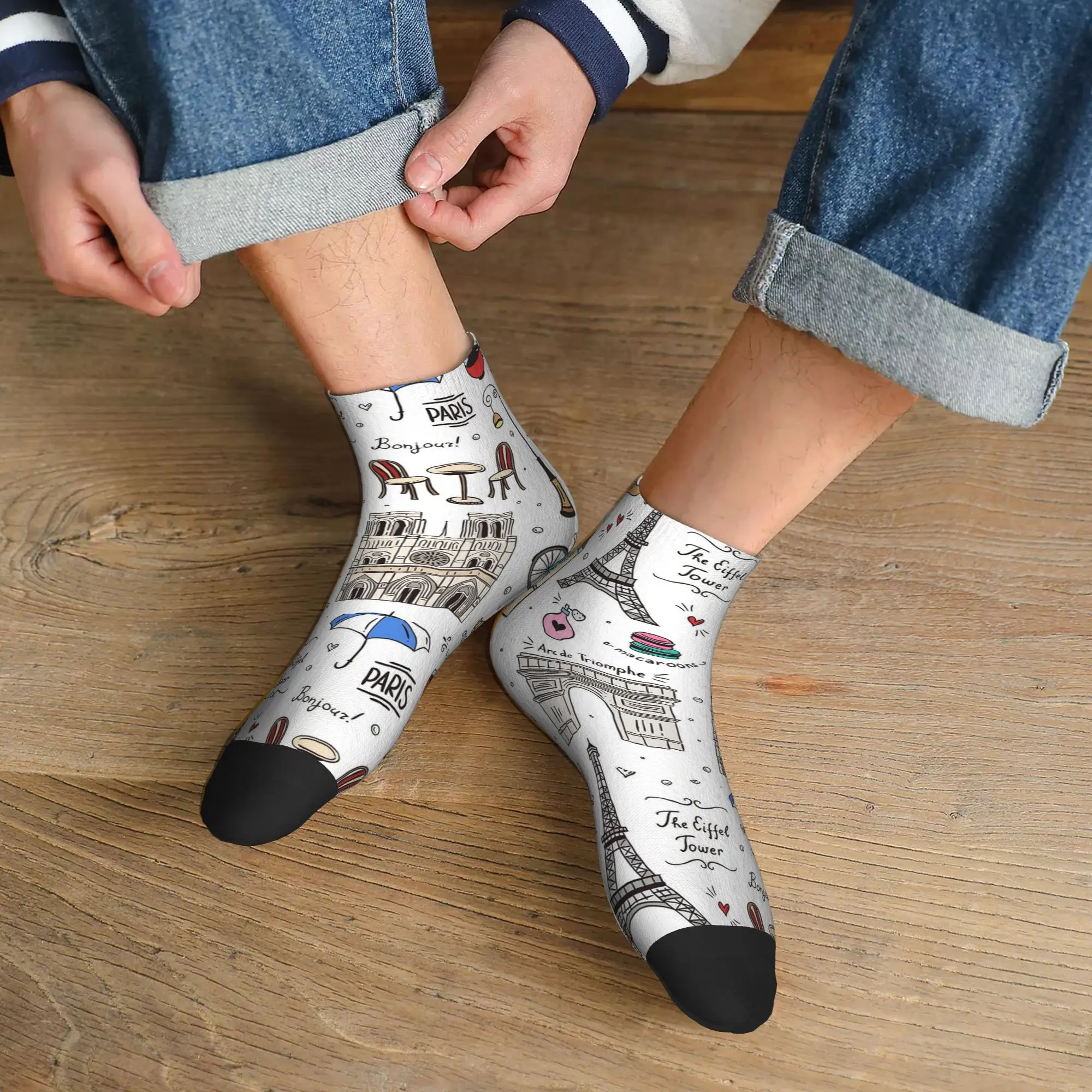 

Всесезонные носки с рисунком Парижа, цвета, Harajuku, высококачественные носки для экипажа, повседневные чулки для мужчин и женщин, подарки