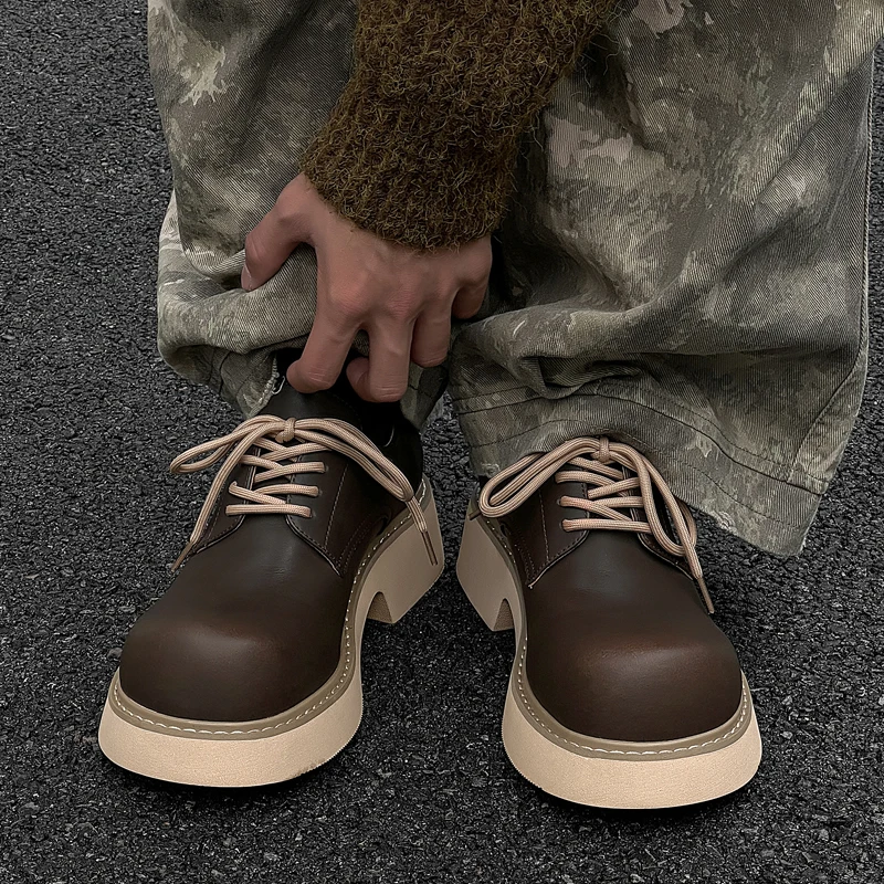 

Men's and Women's Plus Size 35-48 Derby Shoes British Retro Shoes for Men Platform Leather Shoes Round Toe Sapatos Para Hombre