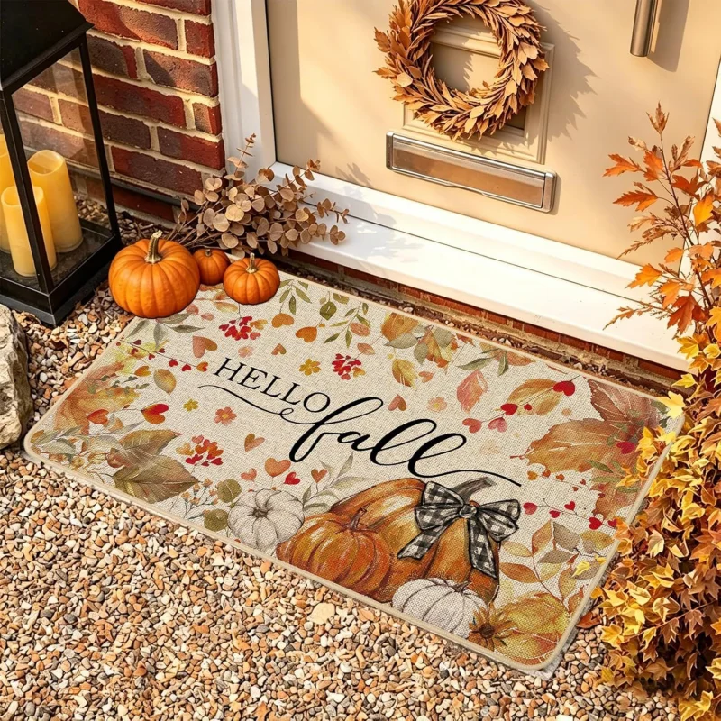 VIKAMA Autumn Pumpkin Print Welcome Doormat Non Slip Dirt Resistant Indoor Outdoor Entry Rug Farmhouse Home Decor