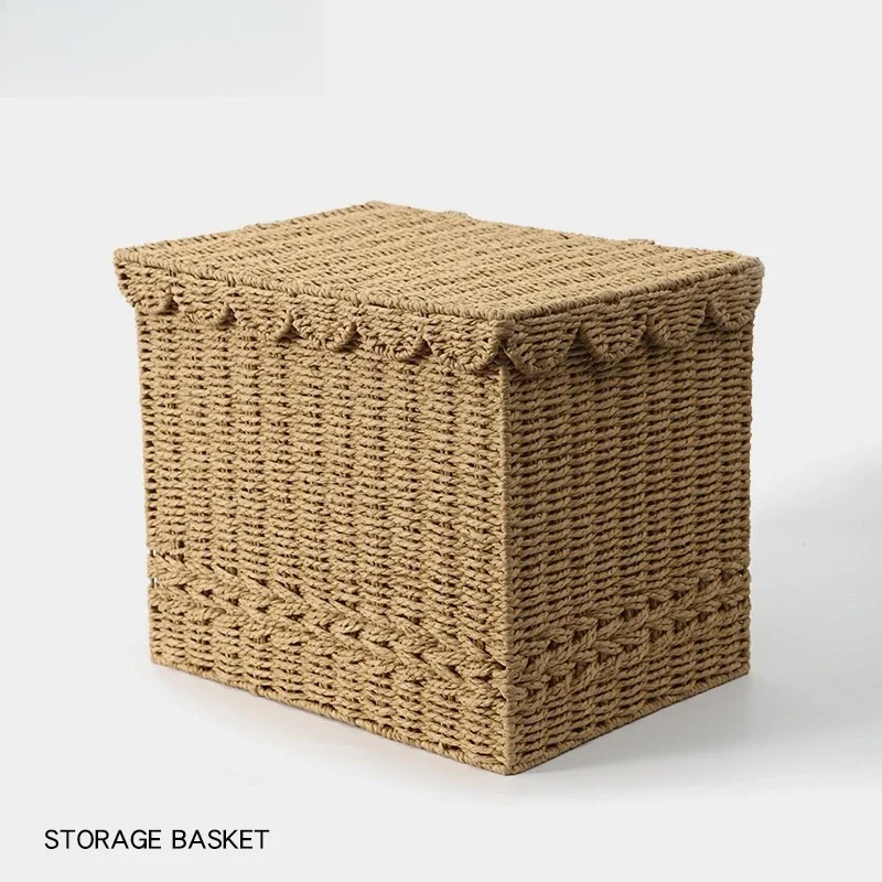 Japanese-style rope braided with lid large-capacity dirty laundry basket household bathroom laundry basket storage