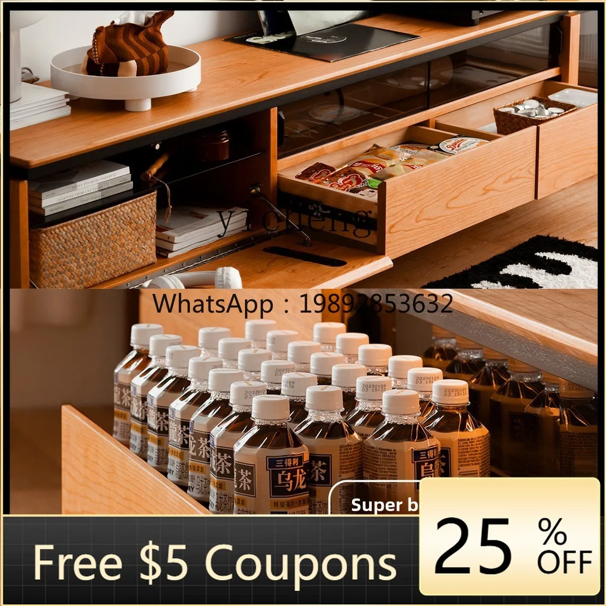 

ZZ TV cabinet Nordic small apartment cherry wood locker Japanese coffee table TV cabinet combination