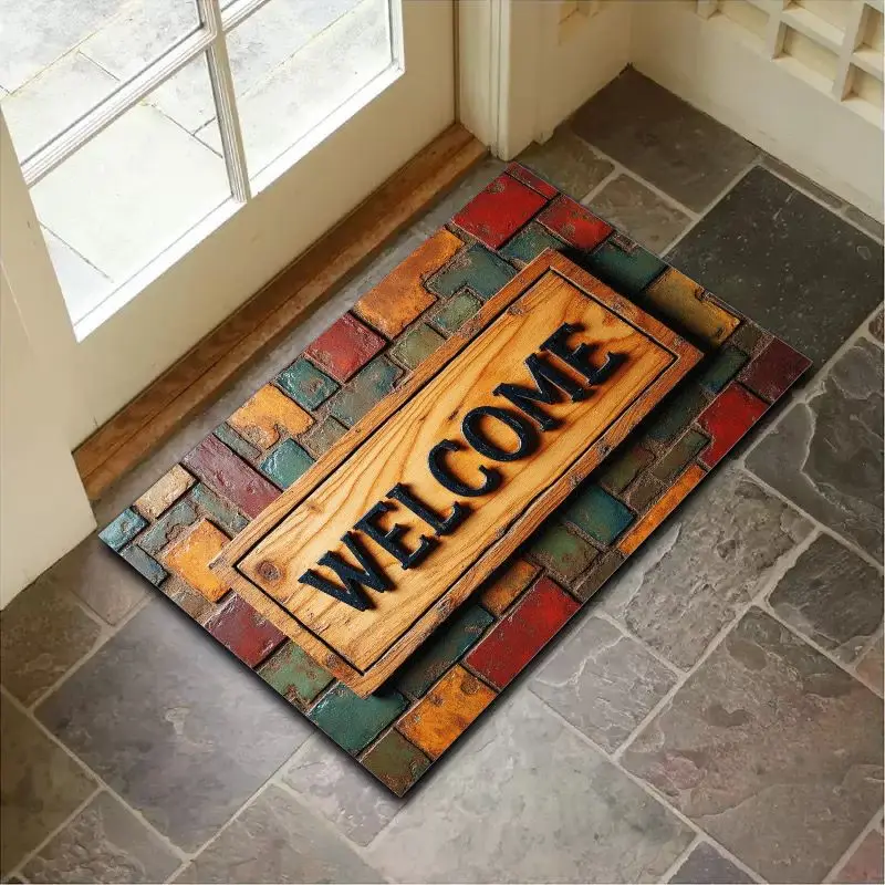 VIKAMA Autumn-Colored Tiled Doormat—Non-Slip, Noise-Reducing, for Bedroom Entrances, Bedside, Entryways, and Hallways—Home Decor