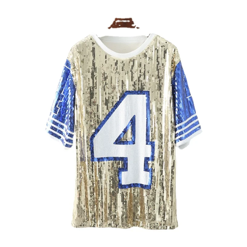 

2023 New Baseball Football Game Female Tops Sequin Women Jersey Dress