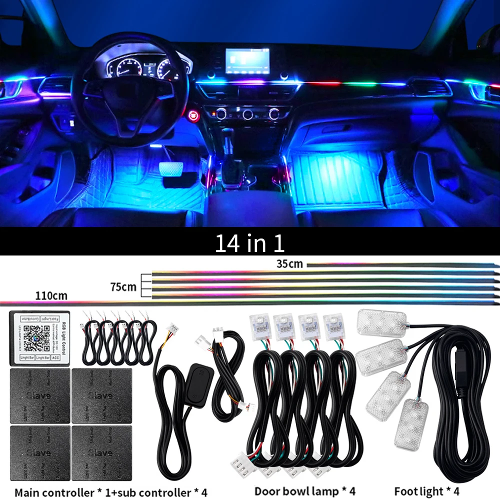 Universal LED Ambient Light Car Interior Symphony FullColor Streamer RGB 64Color Hidden Acrylic Strip Decoration Atmosphere Lamp image 3