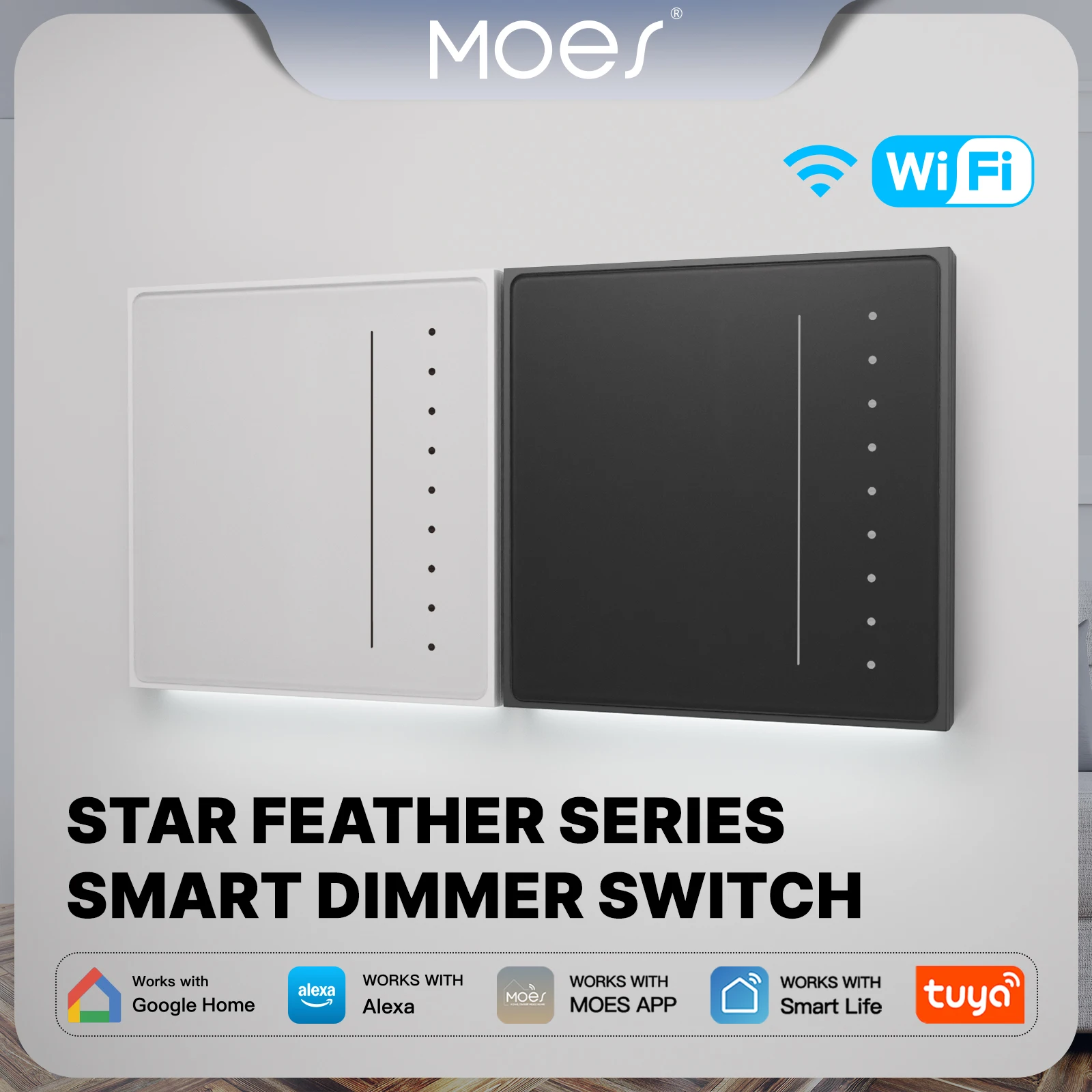 MOES Tuya WiFi/Zigbee Star Feather Series Smart Dimmer Light Switch Adjust Brightness APP Remote Control Voice, Alexa GoogleHome