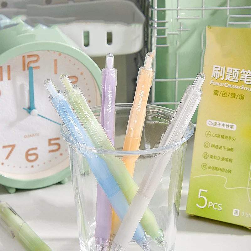 5 ชิ้น Simple Quick Drying กด Neutral ปากกาการเขียนปากกาเรียบแฟชั่นปากกาเจลอุปกรณ์สํานักงานเครื่องเขียนนักเรียนของขวัญ