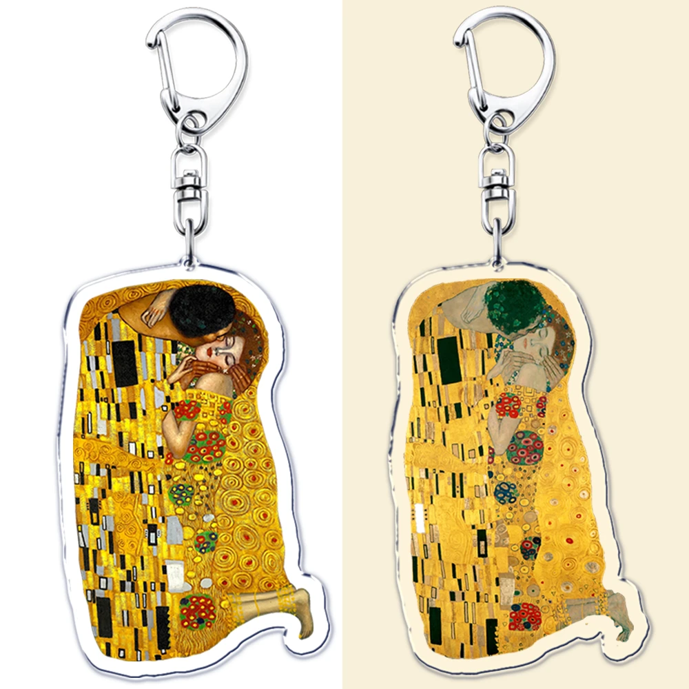 Gustav Klimt The Kiss Oil Painting Keychains for Women Accessories Bag Keyrings Key Chain Ring Jewelry Friends Lover Fans Gifts